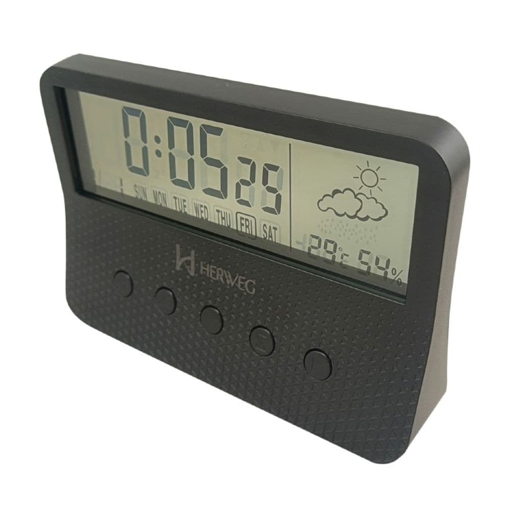Despertador Digital Herweg Alarme Termômetro higrômetro Timer 2986 Preto