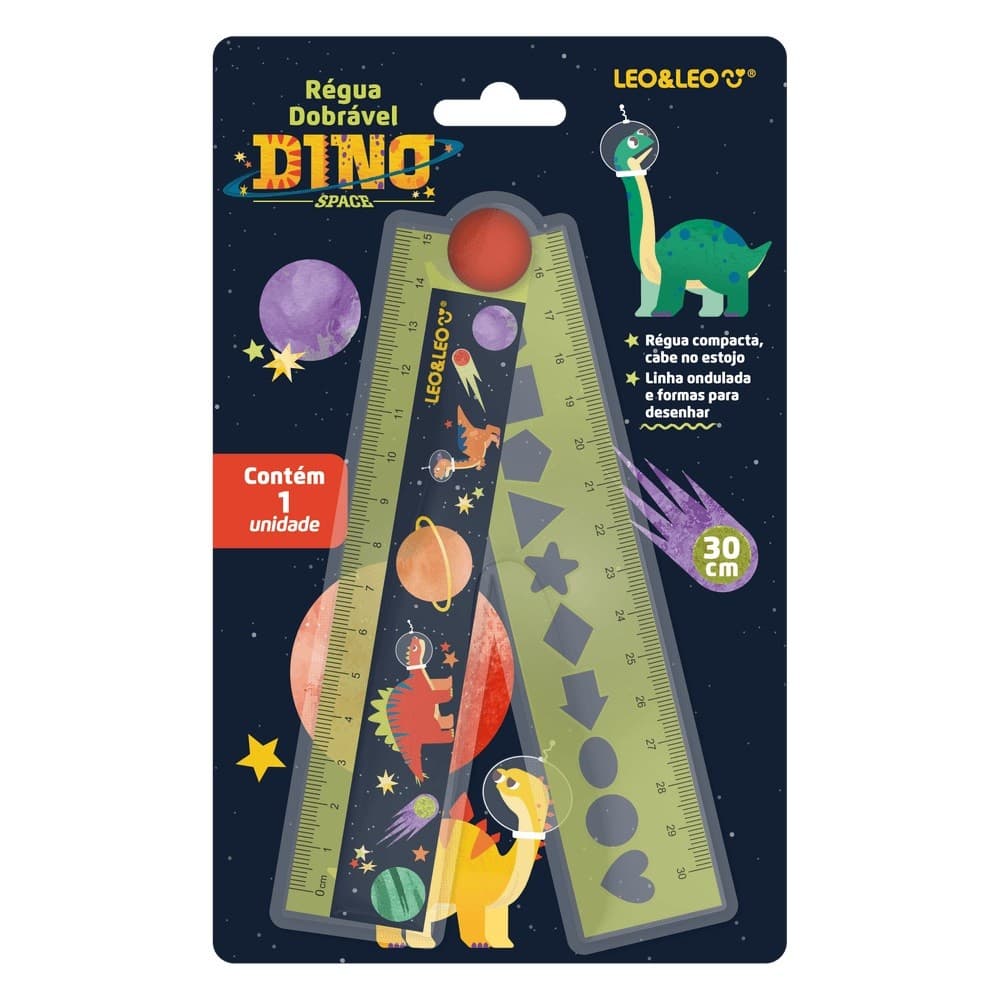 Régua Plástica Dobrável 15cm Dino Space Leo e Leo