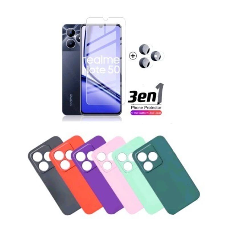Kit 3en1 Realme Note 50\ Capa Case Silicone Aveludada +Pelicula De Vidro HD +Pelicula  De Câmera