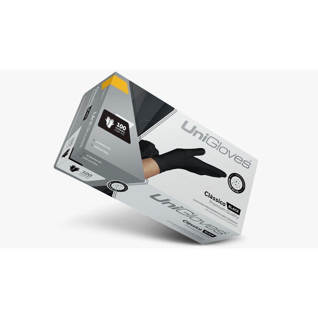 LUVA UNIGLOVES PROCEDIMENTO LATEX COM PO CLASSICO PRETO 100UN