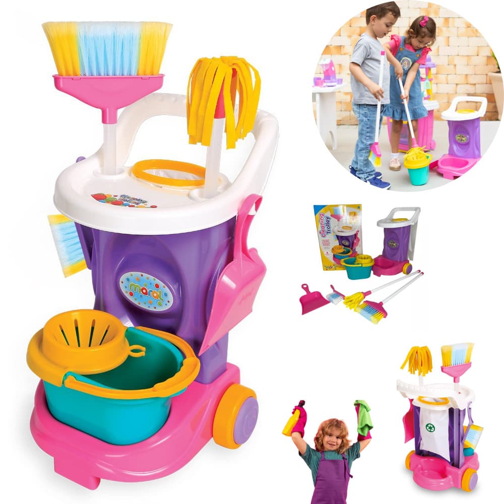Carrinho de Limpeza Faxina Infantil Cleaning Trolley Brinquedo Infantil Educativo Menina Menino