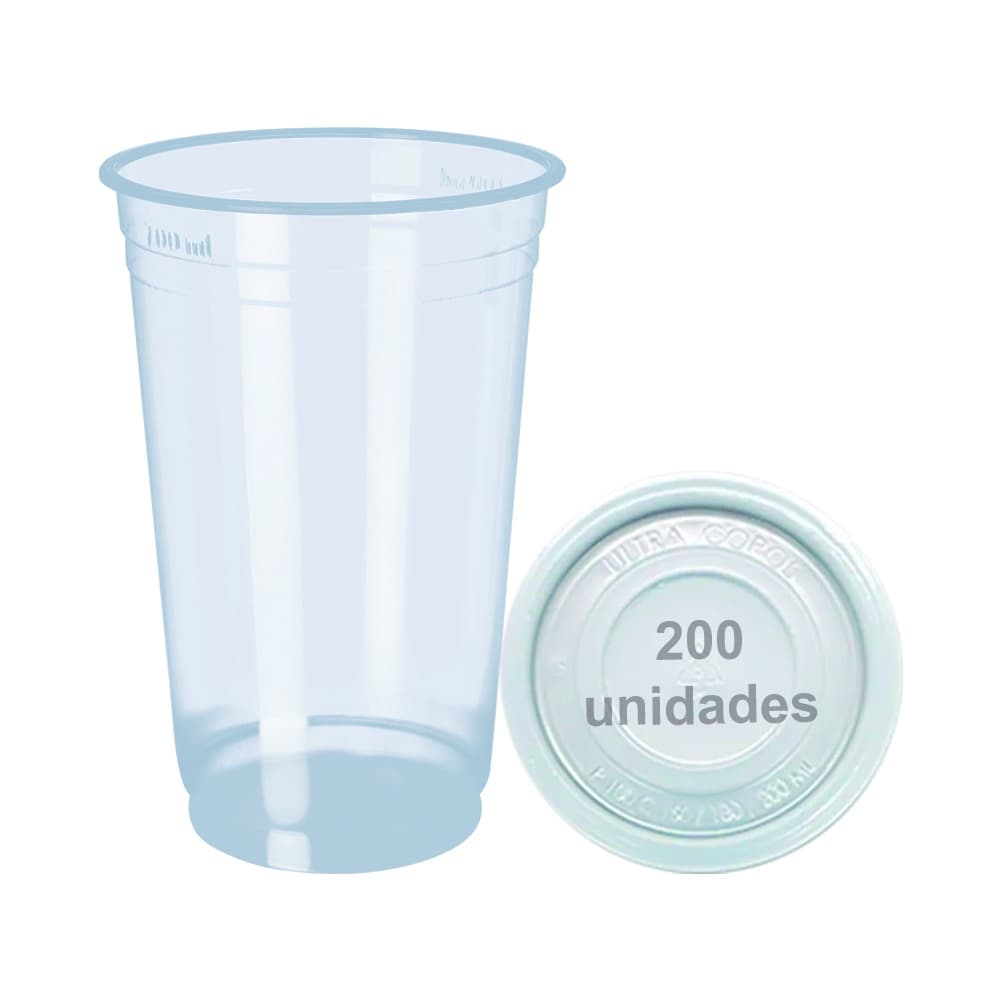 Copo Descartável 300ml 330ML Liso 200 Unidade C/Tampa S/furo Suco Chopp Refrigerante