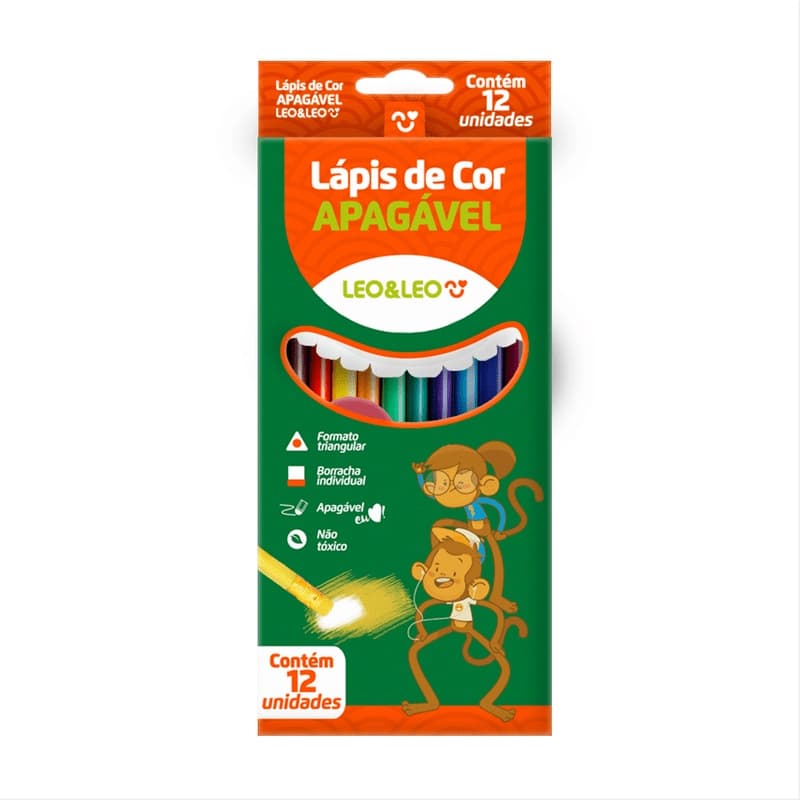 Lápis De Cor Leo E Leo Triangular Apagável Com Borracha 12 Cores Ref: 72101