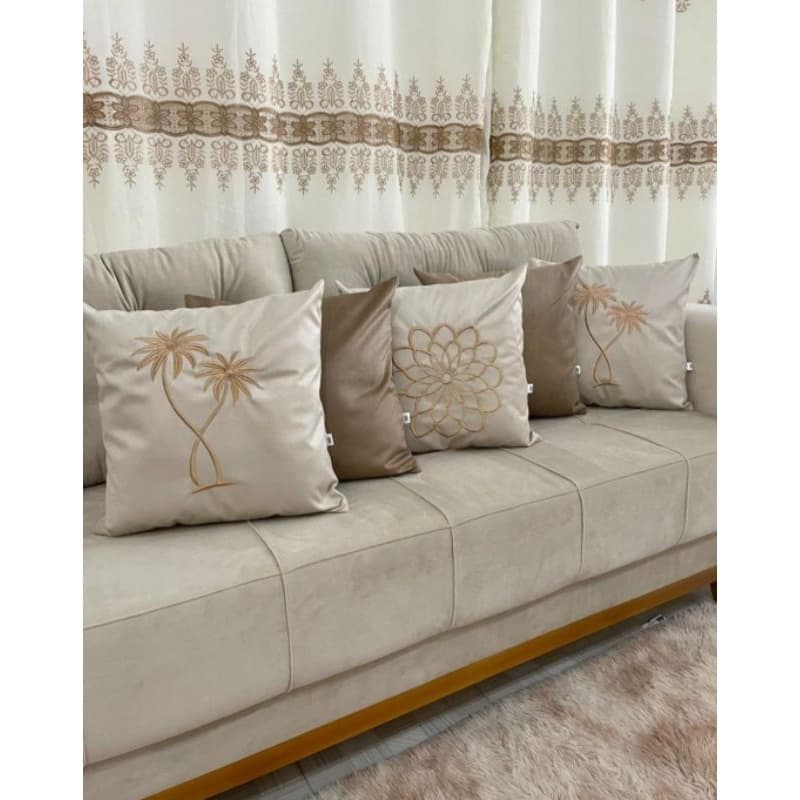 KIT COM 05 CAPAS DE ALMOFADAS BORDADA ZIPER INVESIVEL TECIDO SUEDE PROMOÇÃO RELAMPAGO