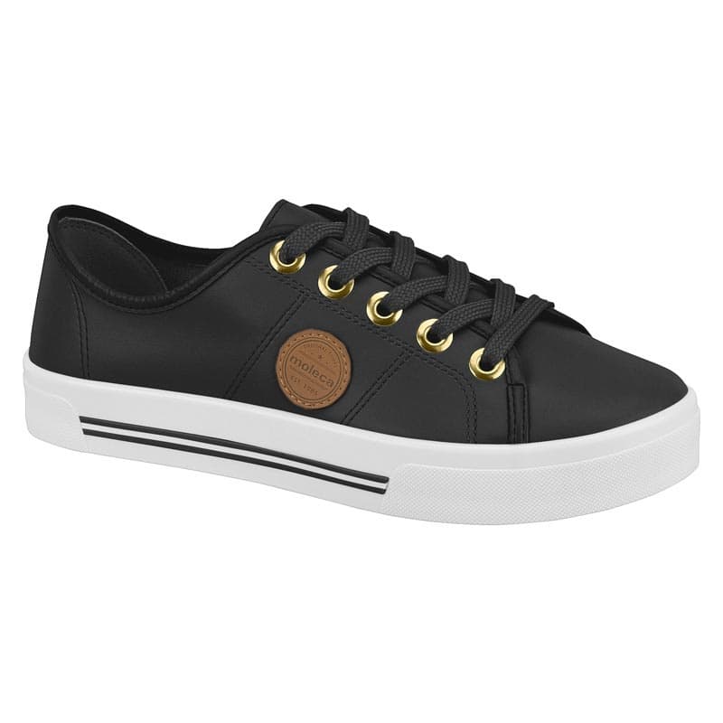 Tenis Feminino Casual Moleca Skater Preto Branco Rosa