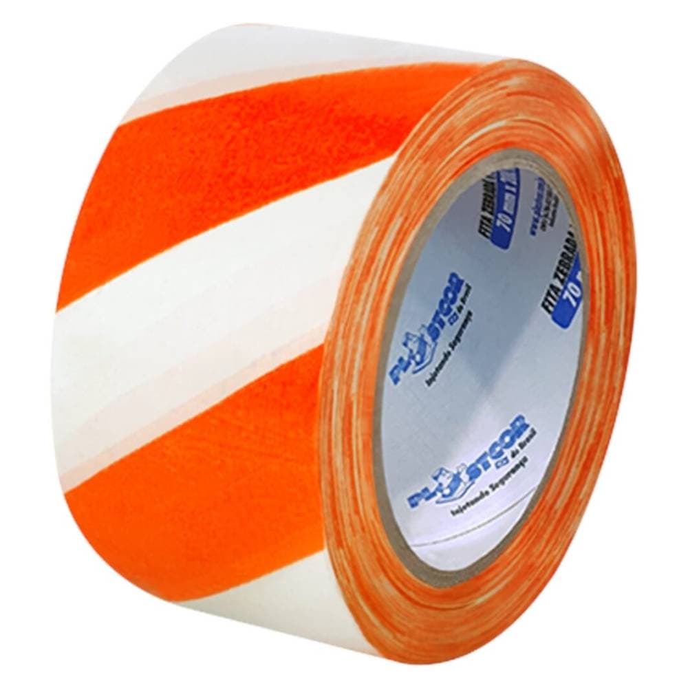 FITA ZEBRADA 7 CM X 100 M - LARANJA/BRANCA - PLASTCOR