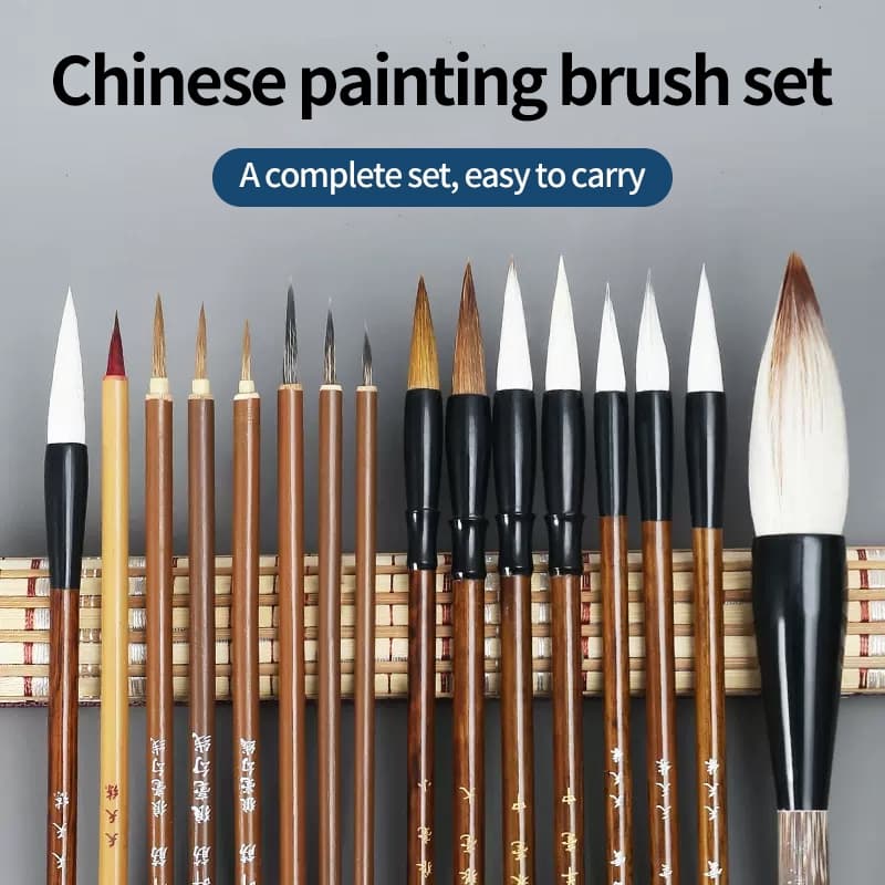 Caligrafia Chinesa Escrita Escova Iniciante Estudante Desenho Conjunto De Cortina De Caneta De Bambu