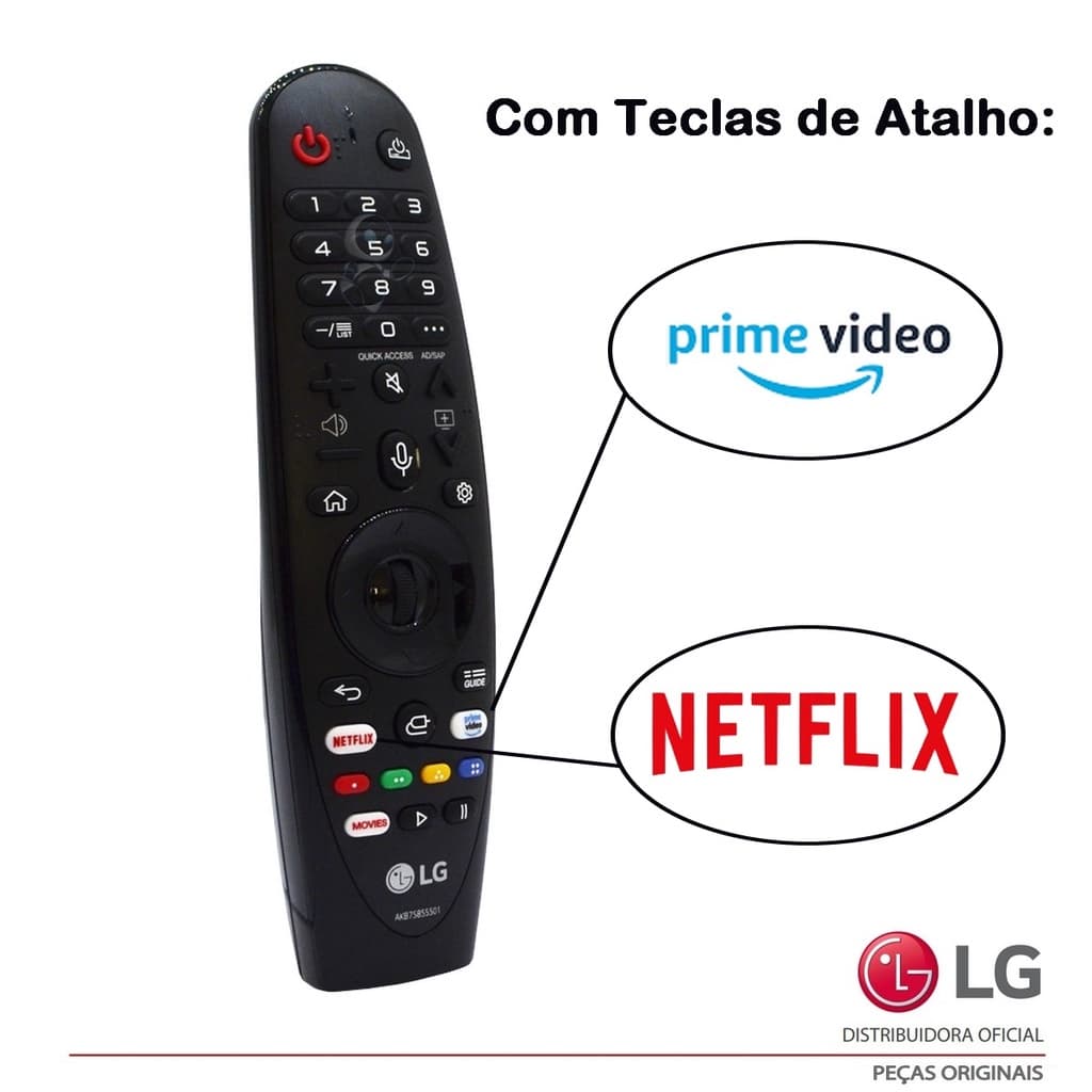 CONTROLE REMOTO MAGIC LG ATALHOS NETFLIX PRIME VÍDEO AN-MR20GA MR20GA AKB75855505 ORIGINAL