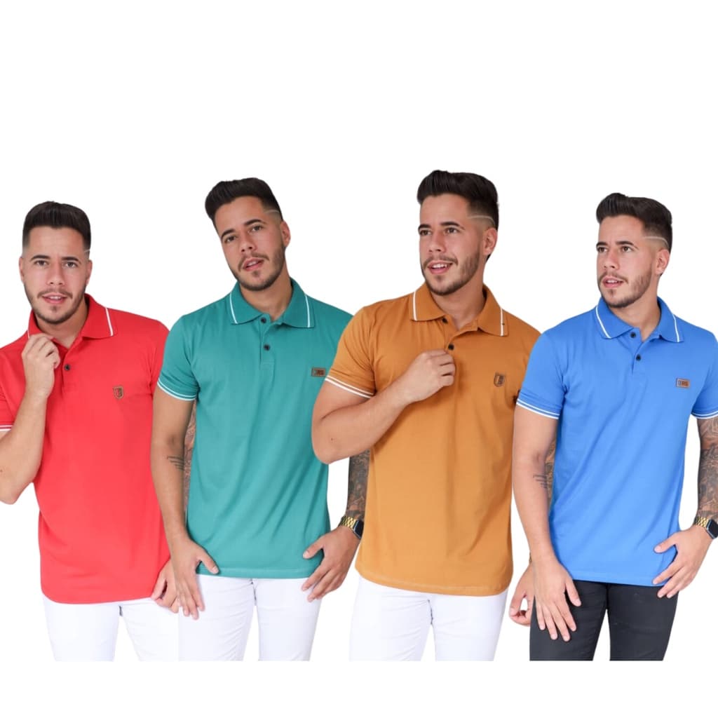 Kit 04 Camisas Masculina Polo Fio 30.1 Cardada 100% Algodão  ( Cores Variadas )