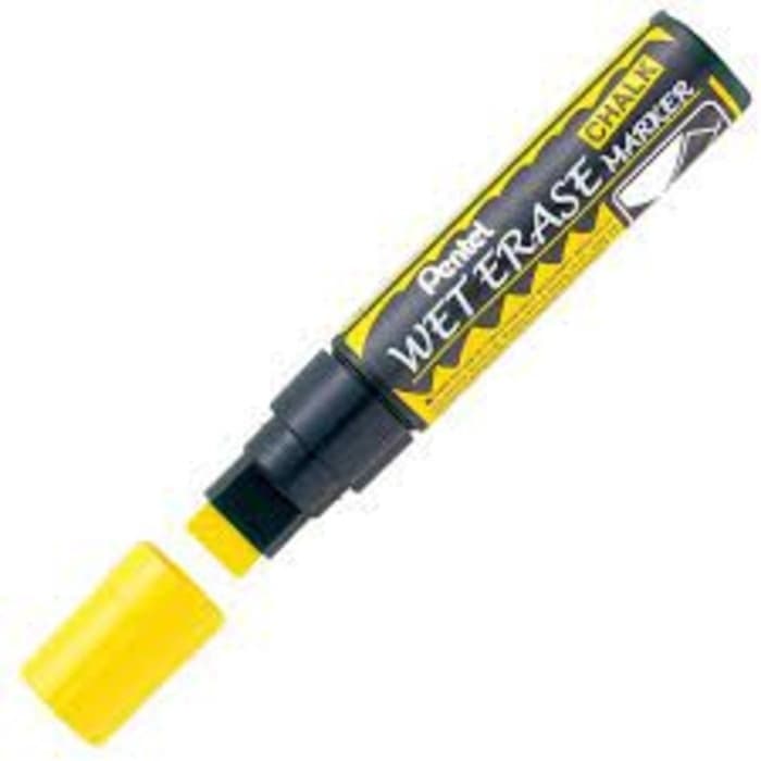 Marcador Giz Líquido Pentel Wet Erase Amarelo Para Vidro Lousa Quadro Negro e Vitrine Premium