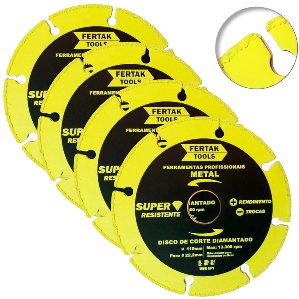 Disco de Corte Para Metal Diamantado Segmentado Corte Preciso 115x22mm | 04 Unidades