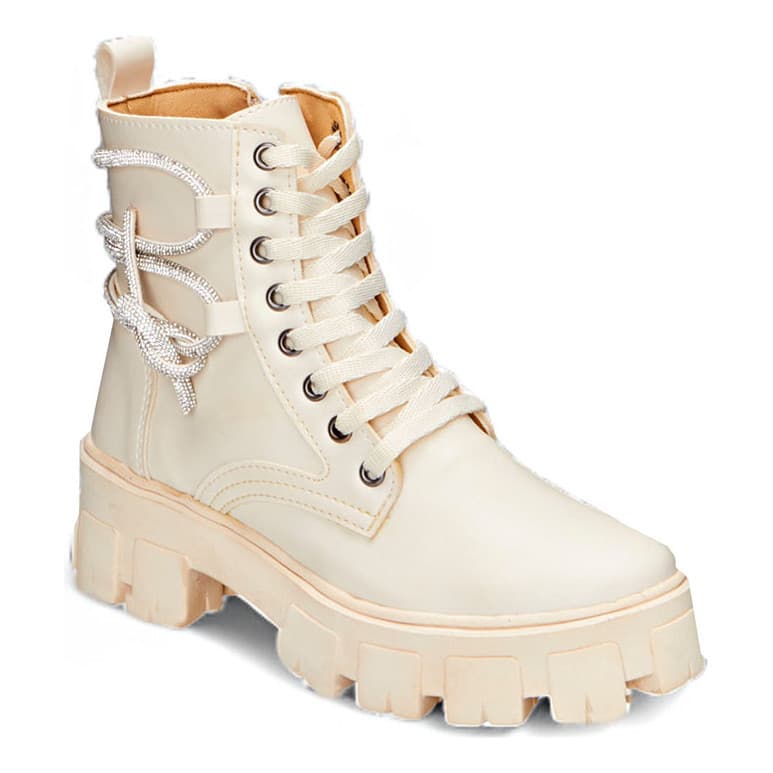Coturno Feminino Com Brilho Tratorado Moda Novo Branco Off Casual Moderno
