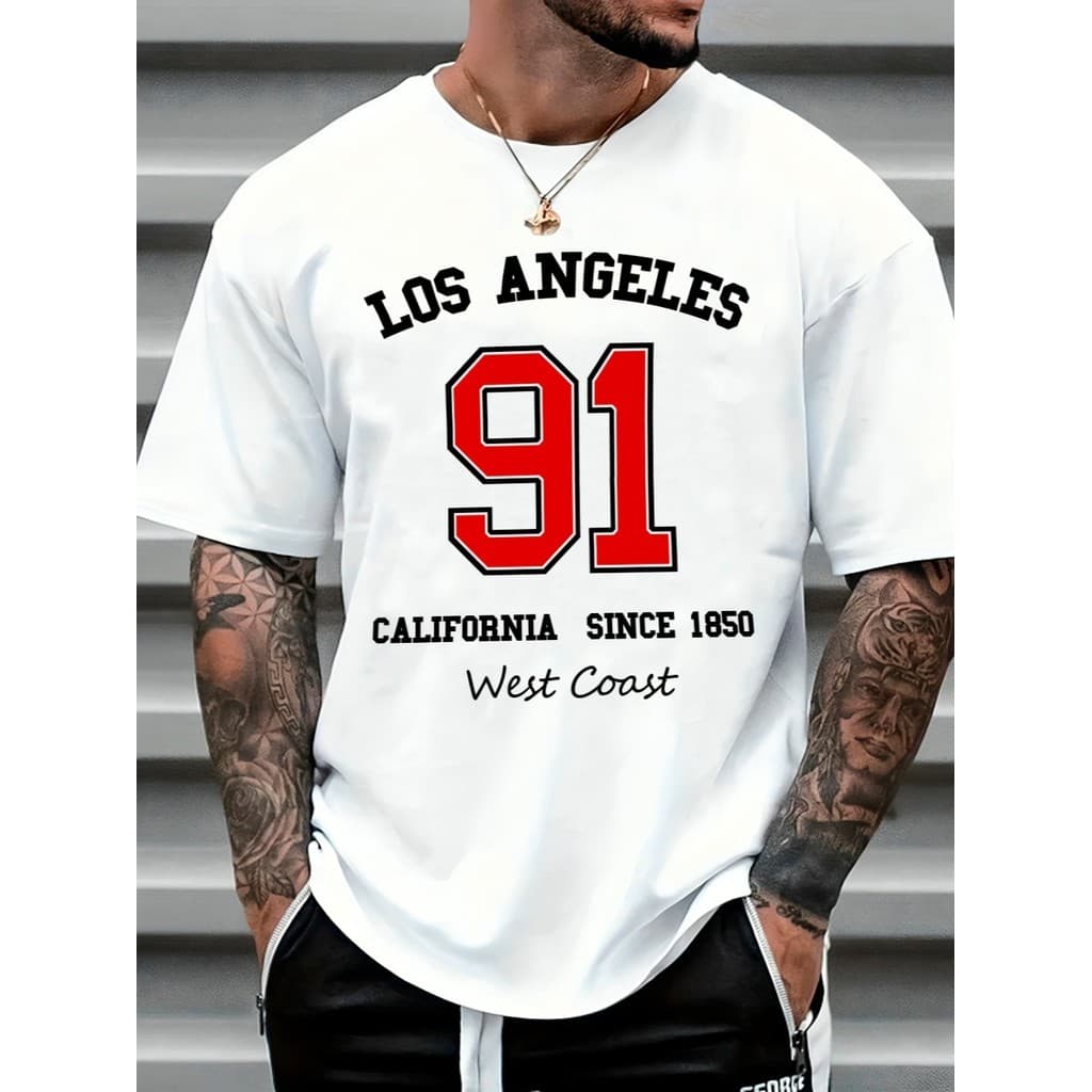 Camiseta Masculina Streetwear 100% Algodão Premium Estampada Los Angeles California Unissex