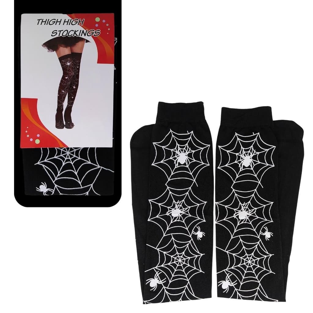 Meia Aranha e Teia 5/8 Preta Fantasia Halloween Gótica Dark