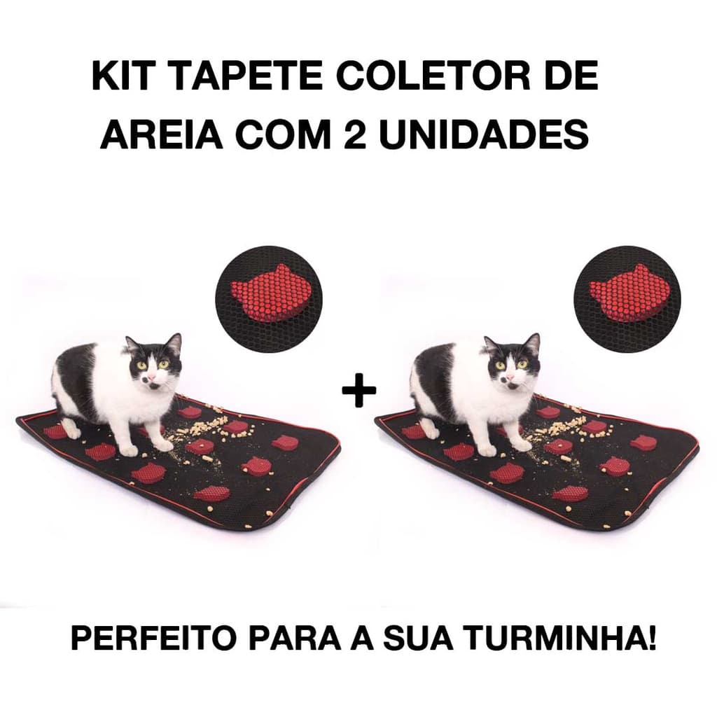 KIT TAPETE COLETOR DE AREIA PARA GATO C/ 2 UNIDADES VERMELHO