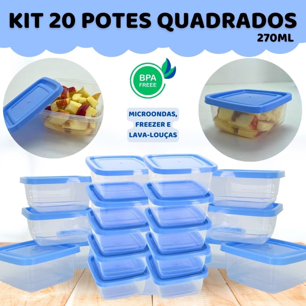 Kit de 20 Potes Quadrados ErcaPlast Resistente para Armazenamento Utensílios para Casa/cozinha