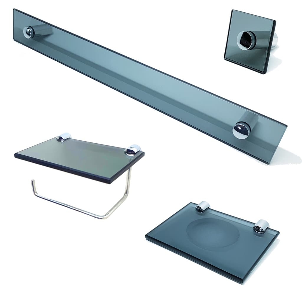 Kit De Acessorios P/ Banheiro 4 Pcs Em Vidro Fume S601CEL