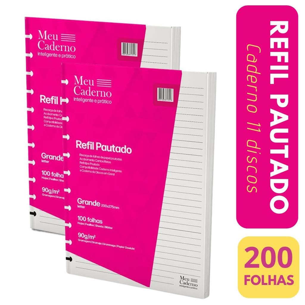 KIT Refil Compativel Caderno Inteligente Pautado Caderno 11 Furos Grande Tamanho 200x275mm 200 Folhas