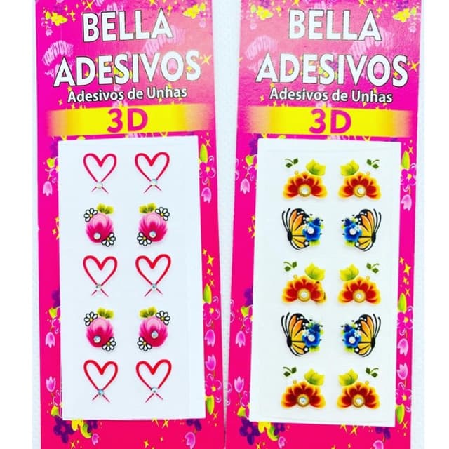 100 Adesivos para Unhas 3D com Pedras Artesanais BELLA10