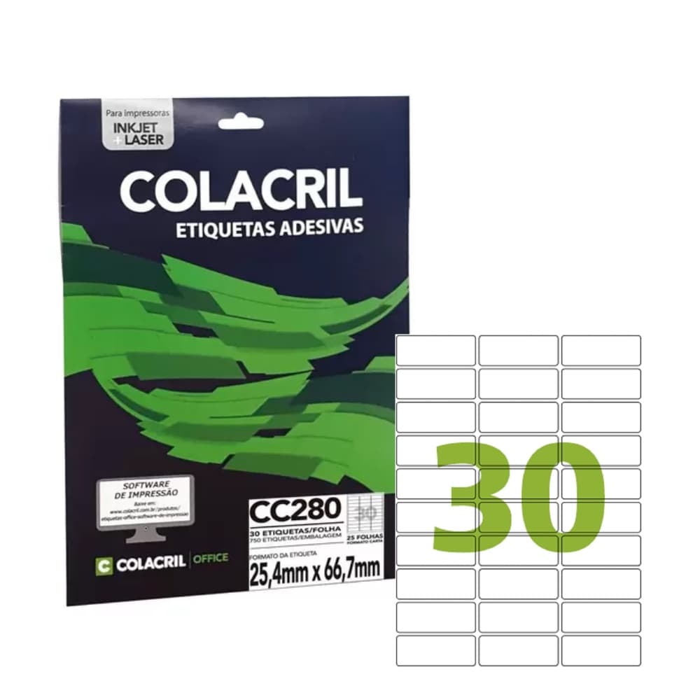 Etiqueta Carta 25,4x66,7mm c/25F cc 280 (30 etiq p/ folha)
