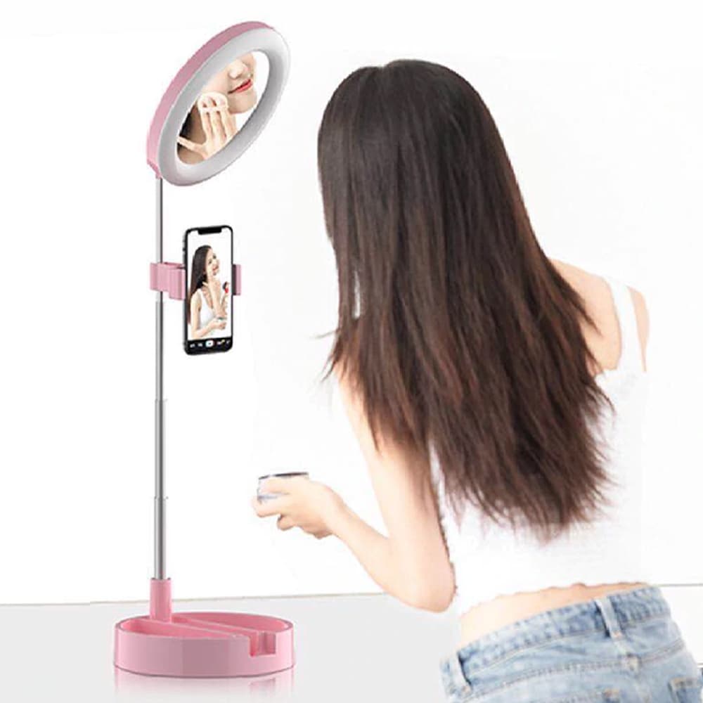 Espelho LED USB Controle Ring Light Suporte Celular 29cm