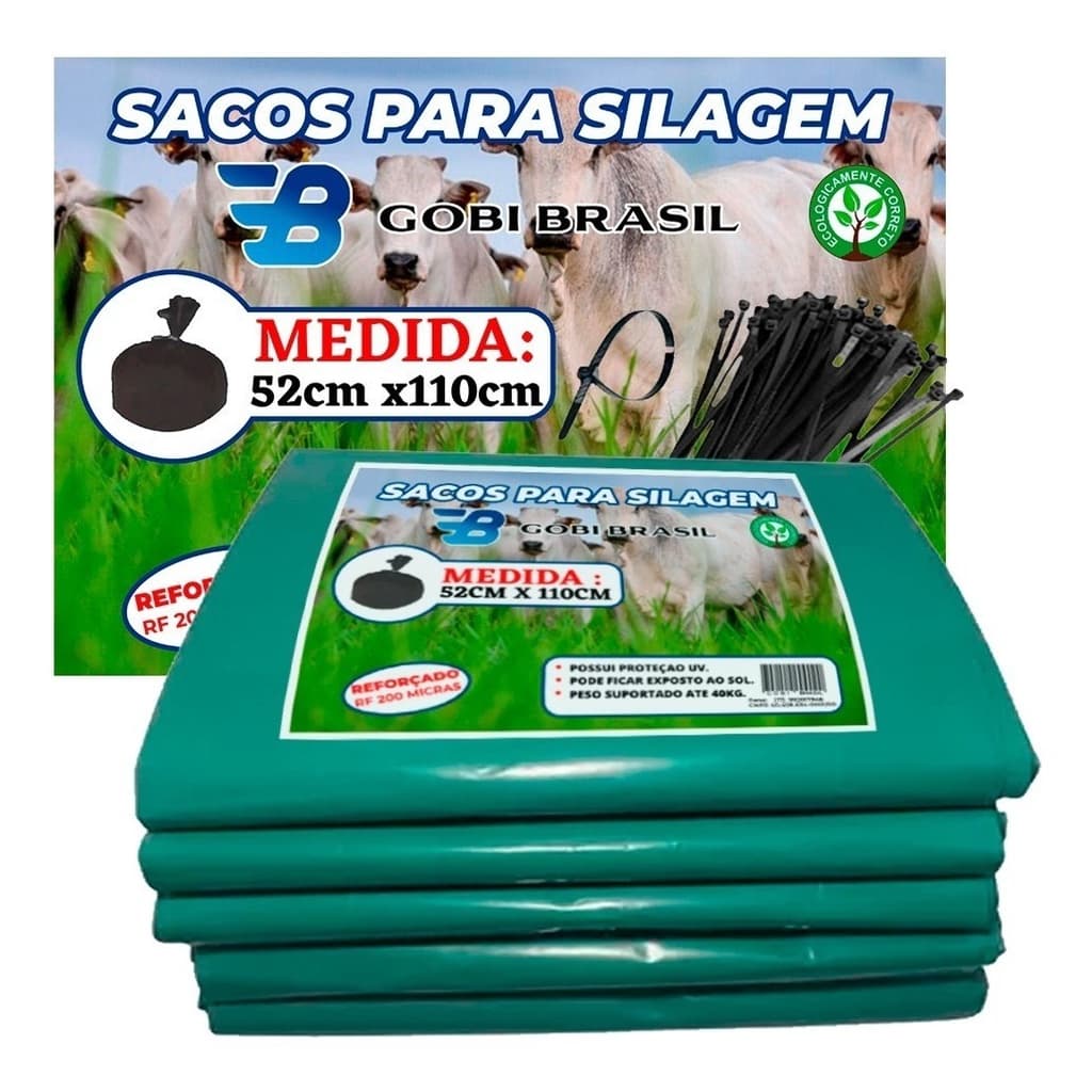 Saco para Silagem Kit 100 Uni + 100 Abç - 52x110 200 Micras