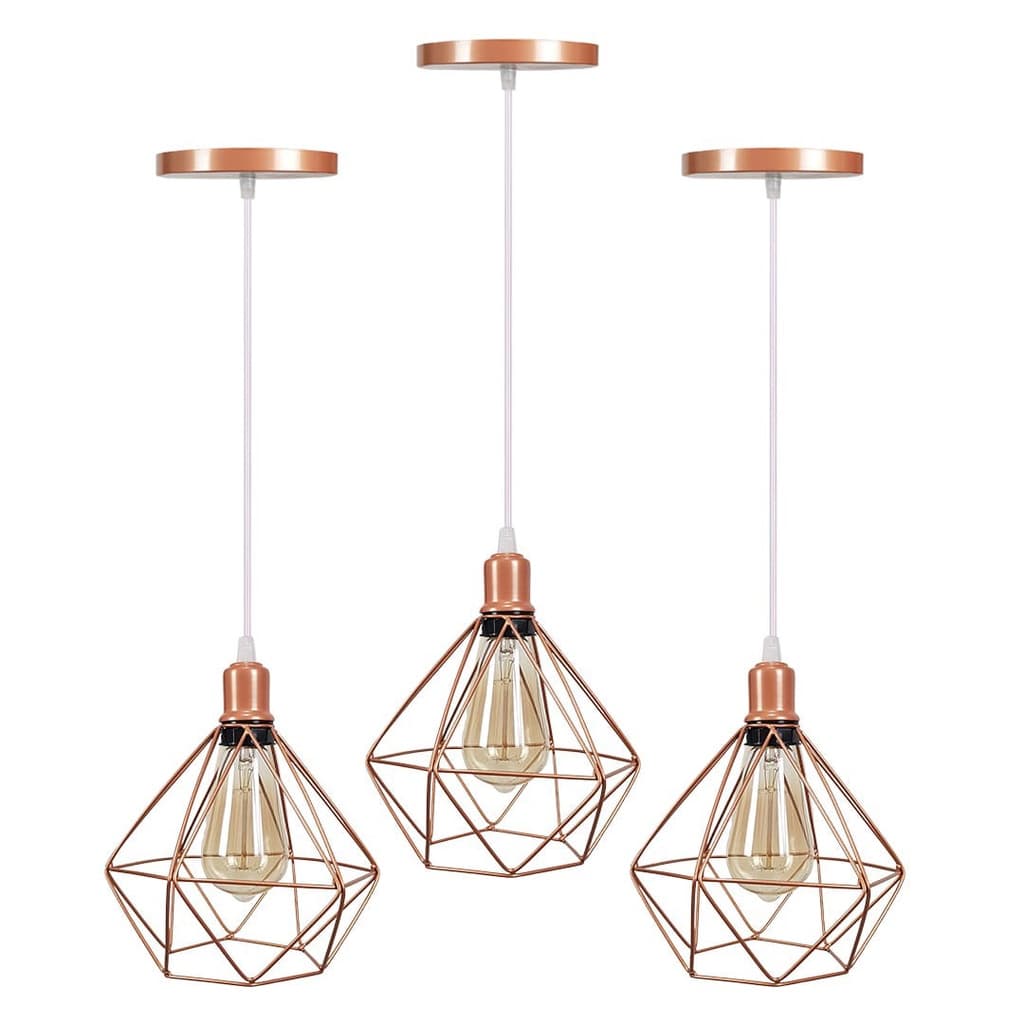 kit 3 Pendente Aramado Diamante Rose Gold Fio Cristal