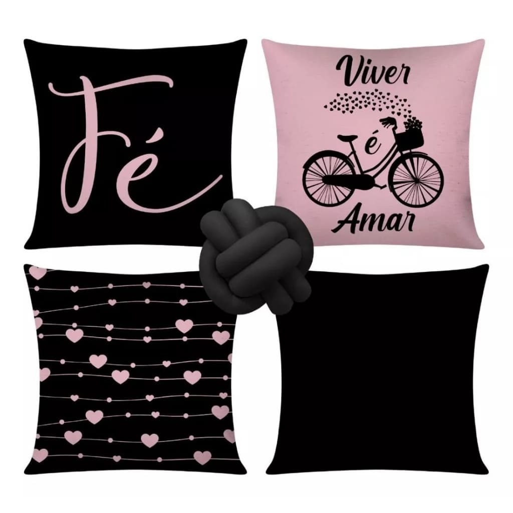 Kit 4 Almofadas Cheias Decorativas + 1 Almofada De Nó Fé Viver