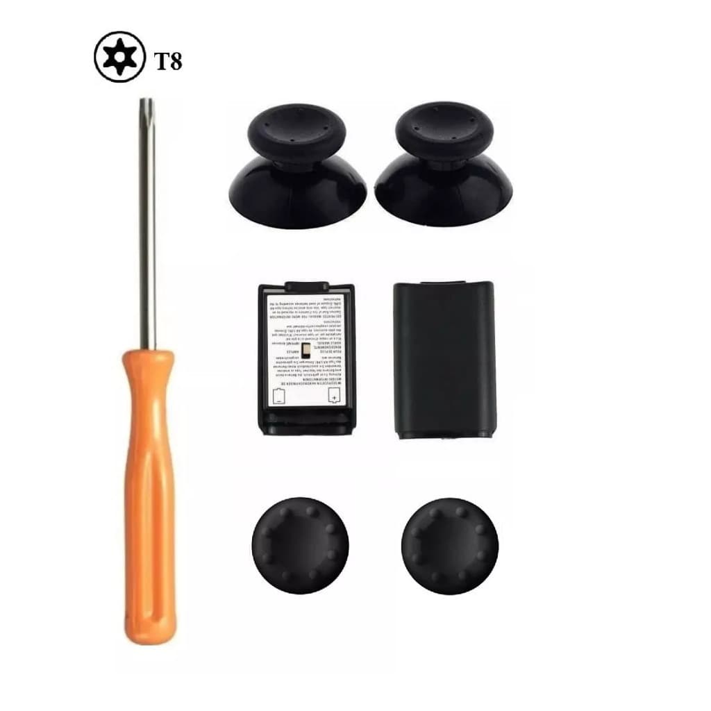 2x Cap Preto + 2x Grips Preto + Tampa Pilha + T8  Compativel Joystick  Xbox 360