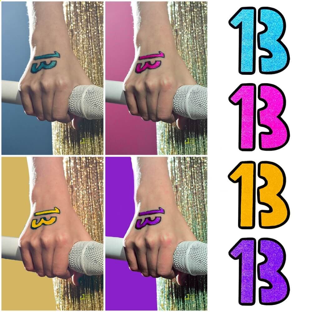 Tatuagem Temporária Adesiva Taylor Swift 13 Azul Roxo Rosa Dourado Personalizada