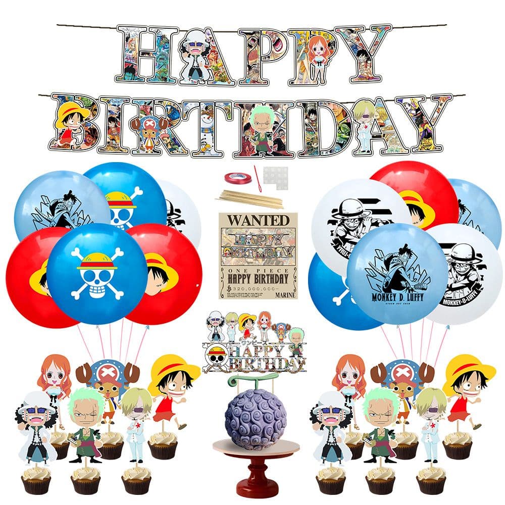 Decoração de festa de aniversário com tema One Piece Luffy, suprimentos para decoração com balões.