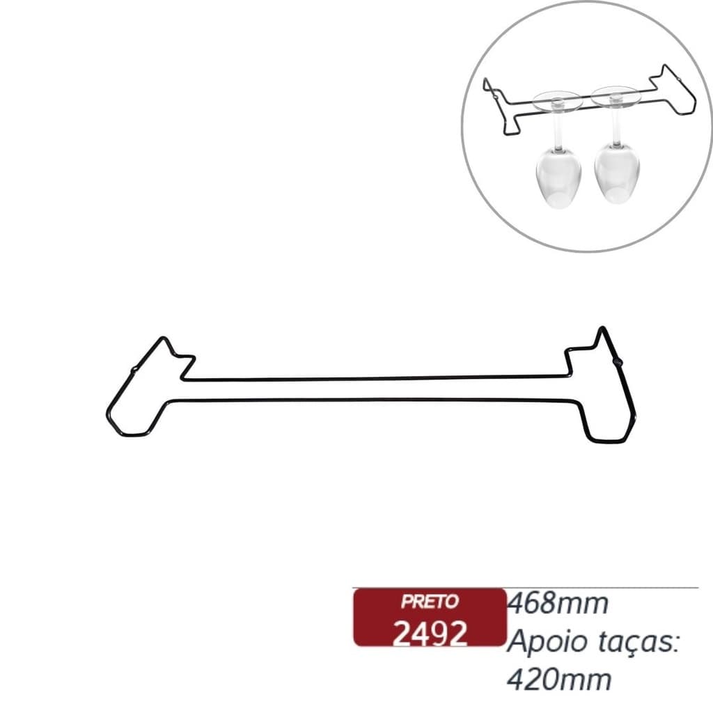Porta Taças Reto 42cm - Preto