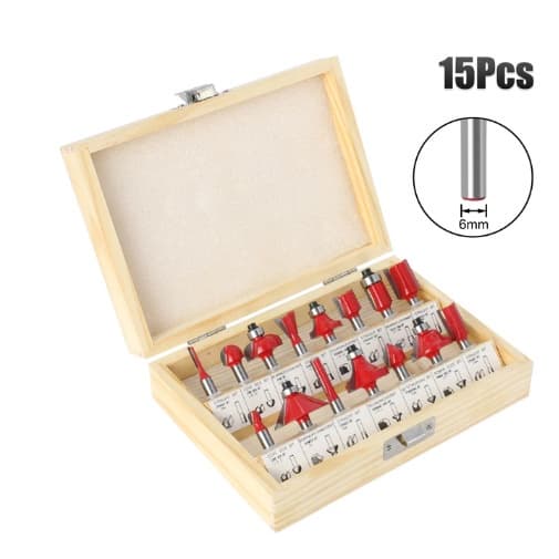 Kit 15 Fresas 6mm ou 8mm Aço Alta Resistência Estojo Madeira Marcenaria Rasgo Moldura Chanfro Profissional
