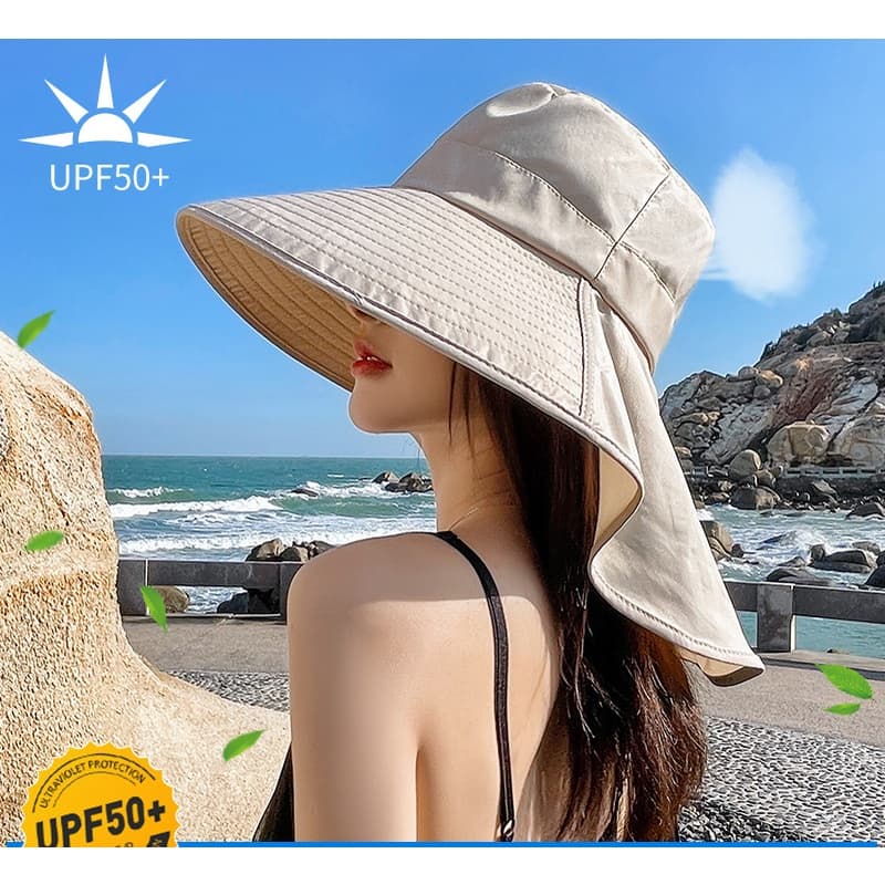 Chapéu De Pescador Sunshade Versão Verão Coreano Trendy E Versátil , Resistente Aos Raios UV Para Mulheres Com Beirados Grandes , Proteção Solar Facial Pescoço , Sol