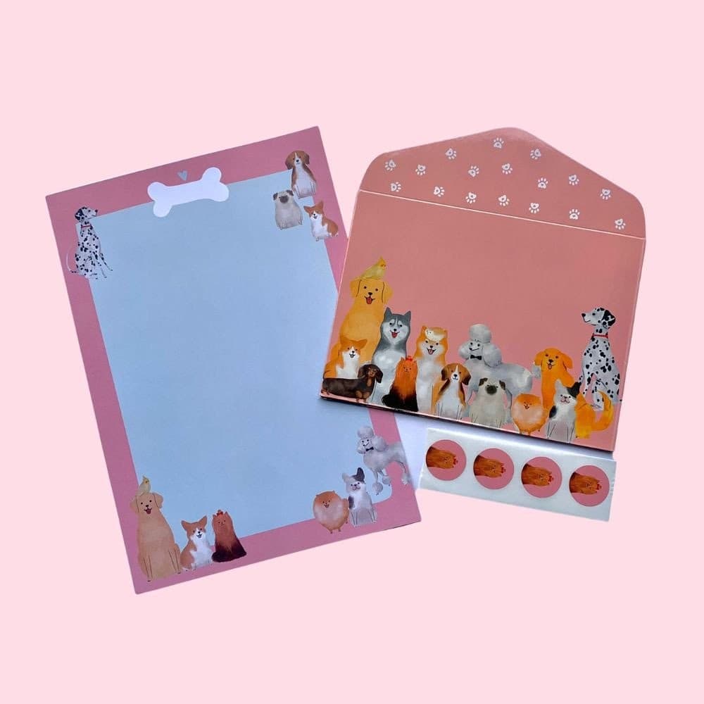 Kit Papeis de Carta com Envelopes La Palomita Cachorrinhos