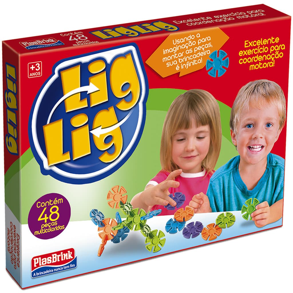 Brinquedo Infantil Interativo Lig Lig 48 Peças Criação Criatividade Monte Seu Brinquedo PlasBrink