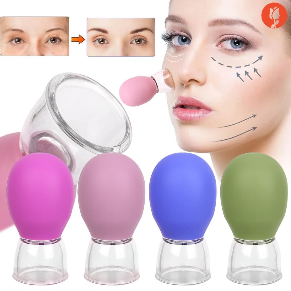 Máquina De Ventosas Faciais Massageador Facial De Silicone-Levantamento Da Pele Anti-Rugas Frasco De Massagem A Vácuo Fe