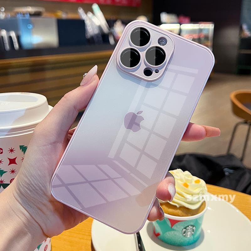 Gradiente Pérola Laca Vidro Caso De Telefone Para Iphone 16 15 14 13 12 11 Pro Max 15Plus 16Plus Com Lente Filme Proteçã
