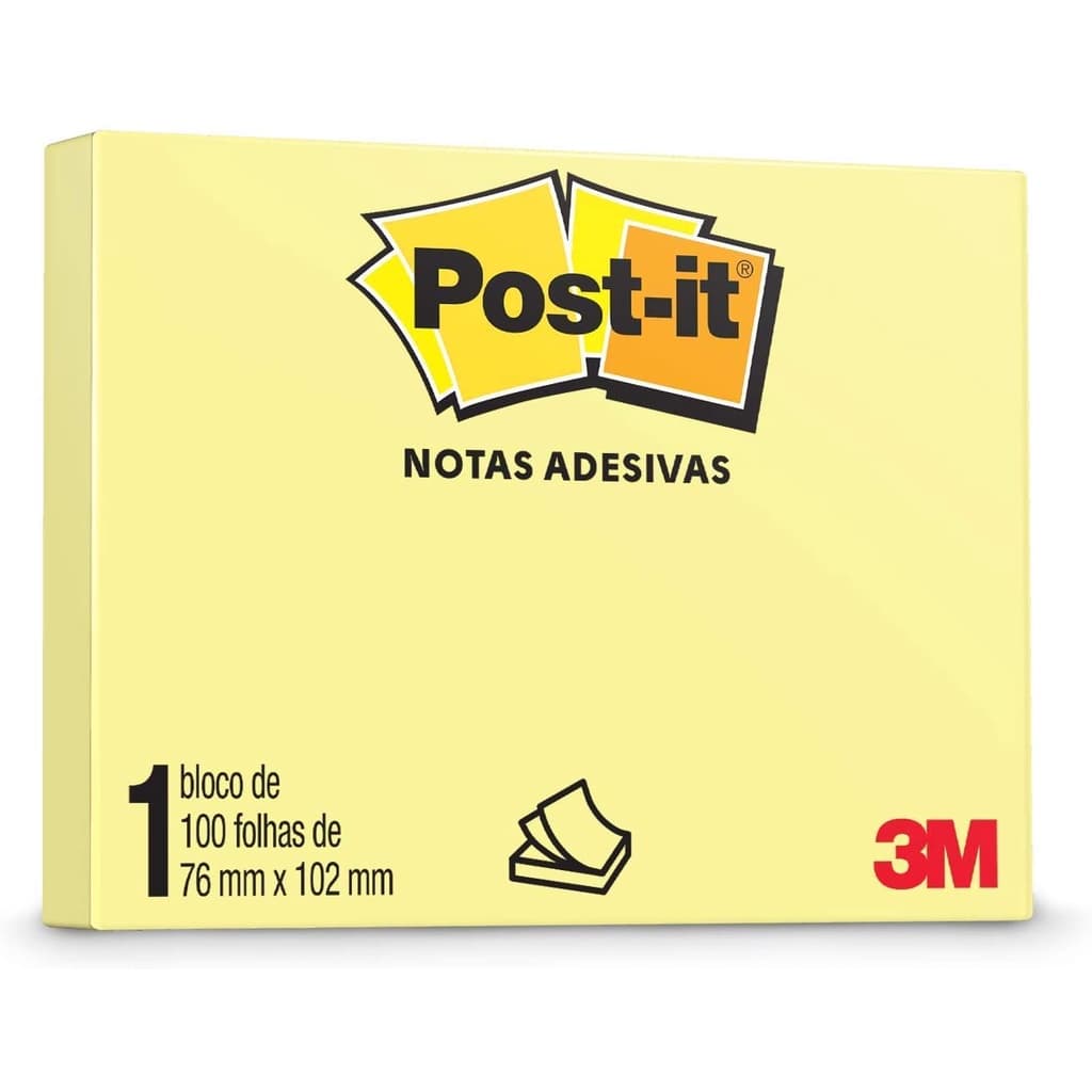 Bloco adesivo 3M post-it 76X102mm amarelo 100 folhas