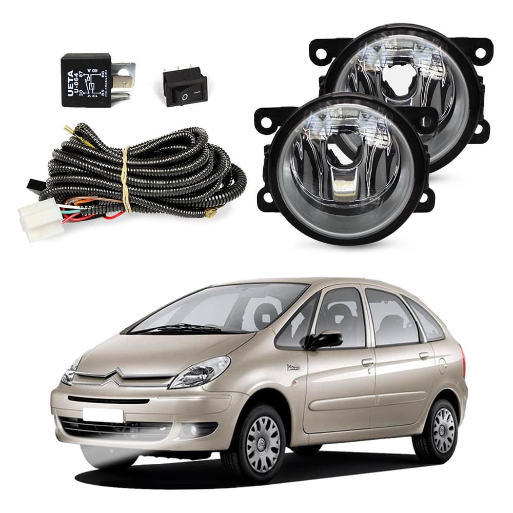 Kit Farol de Milha Xsara Picasso 2007 a 2012 Farol Auxiliar de Carro Lente Vidro Neblina Automotivo