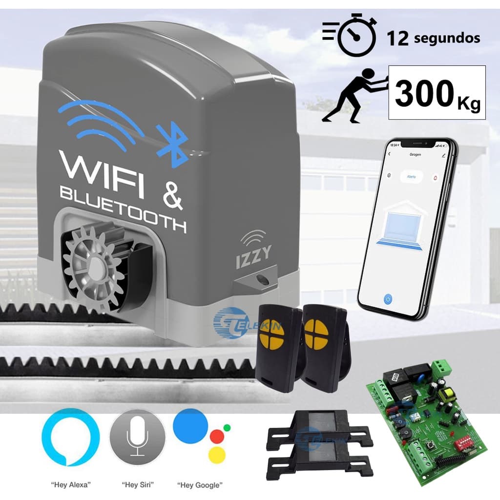 Kit Motor Portão Eletrônico Izzy Deslizante 300 Kg Inteligente Smart Alexa