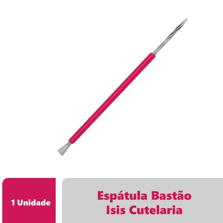 Espátula Bastão ''Mista'' Unha Inox Com Silicone - Isis Cutelaria - Rosa