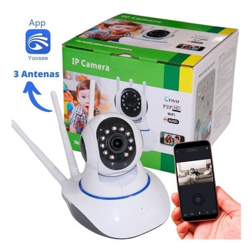 câmera segurança iP camera wifi robô 3 antenas Sistema Yoosee visão noturna full HD 360º babá