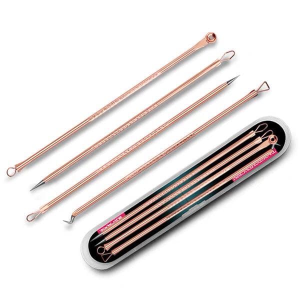 Conjunto para Remoção de Cravos e Espinhas com 4 Pçs de Ponta Dupla com Pinça/Extrator/Agulha para Salão
