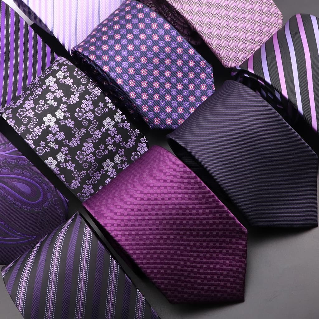 ZONFAZ Gravata Seda 8cm Masculina Listrada Sólida Púrpura Paisley Floral Para Casamento Negócios Formal Casual