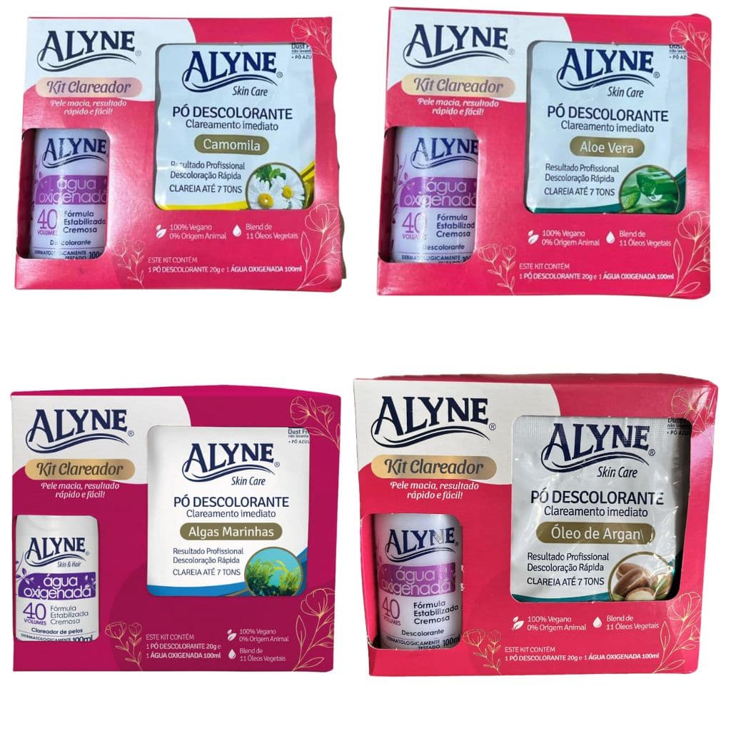 Kit Clareador Pó Descolorante Mini 20g + Água Oxigenada Cremosa 40 Volumes 100ml Alyne