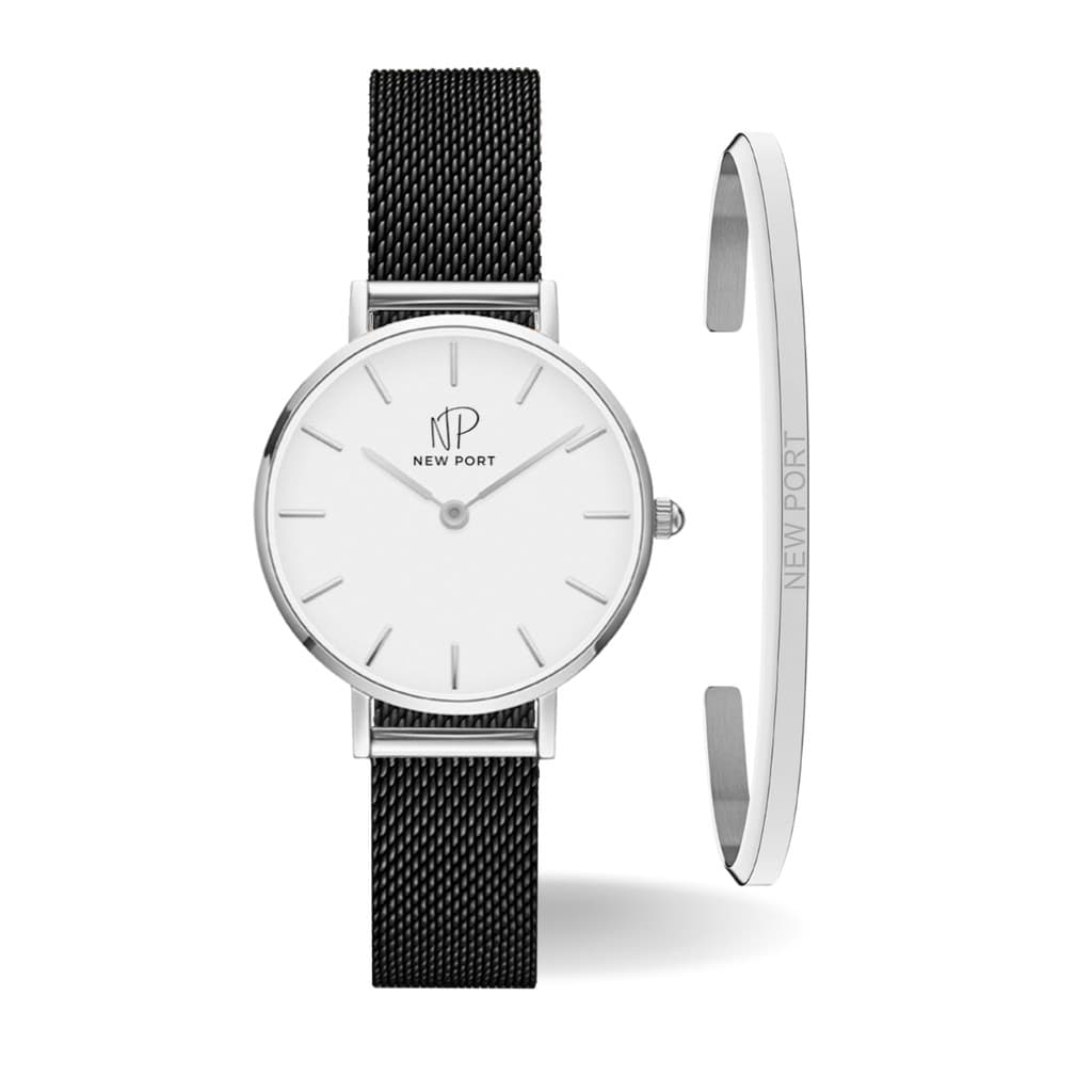 Relógio Feminino Casual Preto Elegante Delicado Analógico 32mm + Bracelete