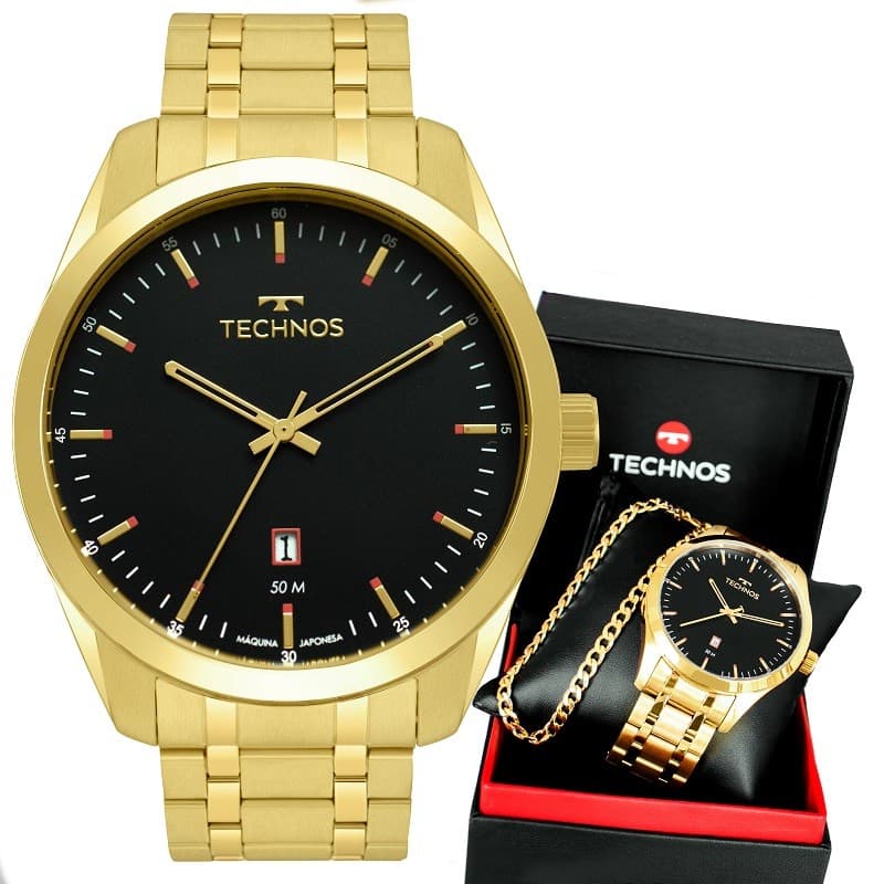 Relógio Technos Masculino Analógico  Dourado 2115MSBS/4P  Relógio Casual Masculino   Original