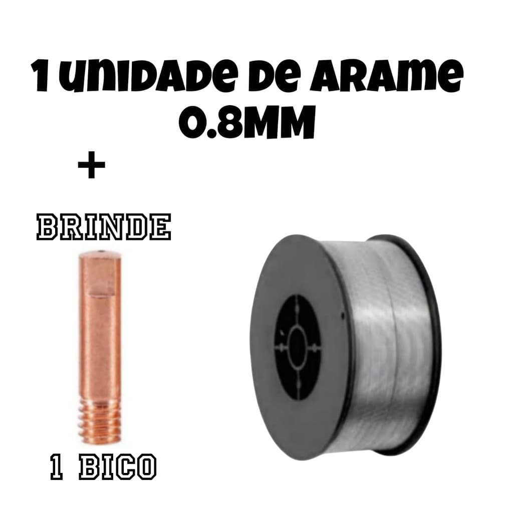 1 UNIDADE ARAME SOLDA MIG SEM GAS  0,8 M + 1 BICO DE CONTATO 0,8MM