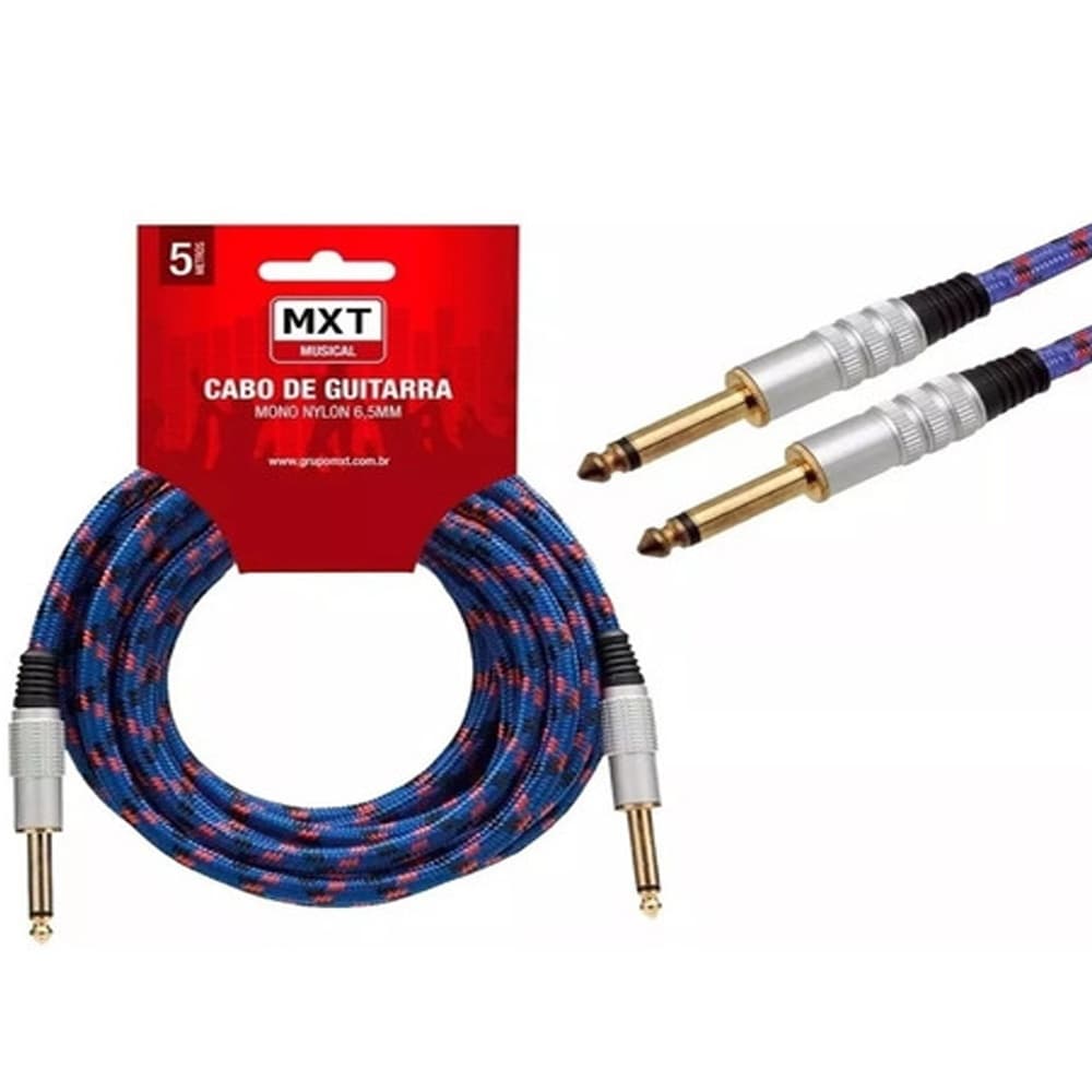 Cabo MXT P10xP10 5 metros em tecido para Guitarra, Violão, Baixo e Teclado